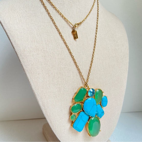 Kate Spade signed pendant necklace, green glass and faux turquoise in goldtone - Picture 8 of 8